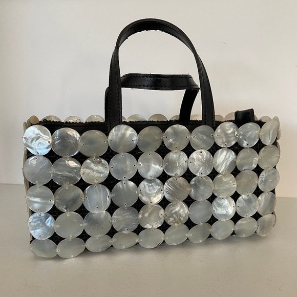 unknown Handbags - Capri Shell Purse Handbag White Straw Leather Handle Structured 10 x 6 x3.5